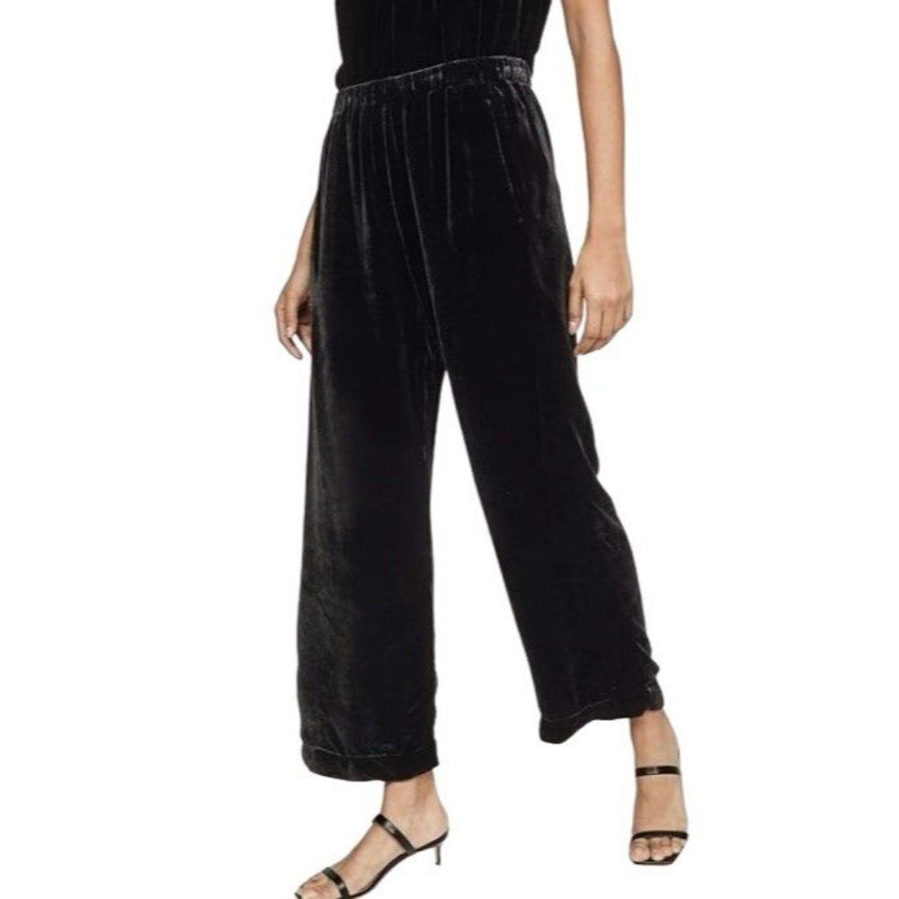 Velour Velvet Wide Leg Pants Womens L Black Vintage Cindy‎ Bai Line 90s